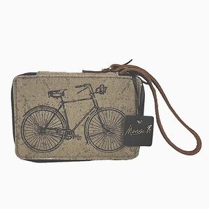 Mona B. Cruiser Bike Upcycled Canvas Wristlet Wallet w Vegan Leather Trim